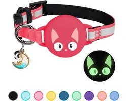 Pets n Paws Collier pour chat avec support de balise - Collier réglable pour chat - Traceur pour chat - Réfléchissant - Convient pour AirTag - Chaton / Chien - Collier pour chat - Laisse pour chat - Rouge