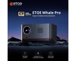 ETOE Whale Pro Projector, Android TV 11.0, 1500 ANSI, 1080P Native 4K Decoding, Auto Focus/Keystone, Dual Band WiFi, Dolby Audio, Home Theater​