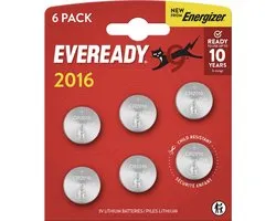 Energizer Eveready - Piles bouton - CR2016 - Lithium - 3V - 6 pièces