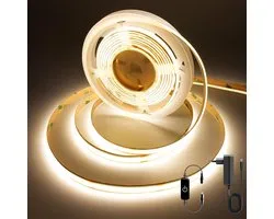 LED Strip 3M,Dimbaar Dotless LED Strip verlichting met Touch Controller,warm wit 3000K met adapter voeding,8mm breed,CRI>90 24V LED Band voor binnen kamer,keuken,boekenplank