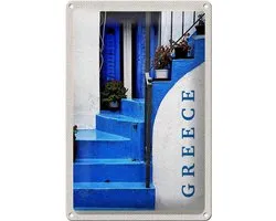 Blechschild Reise 20x30cm Greece Griechenland blaue Treppen