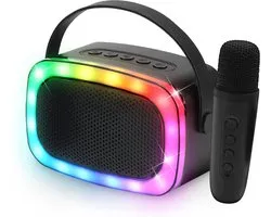 PartyFunLights Mini Karaoke Set Enceinte de fête avec microphone noir - Lampe disco - Sans fil - Pour adultes et enfants