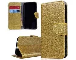 Telefoonhoesje Geschikt voor: Samsung Galaxy A3 2016 Hoesje - Wallet Case Glitter goud