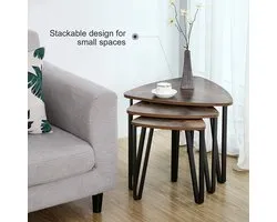 VASAGLE Industrial Nesting Coffee Table, Set of 3 End Tables for Living Room, Stacking Side Tables, Sturdy and Easy Assembly, Wood Look Accent Furniture with Metal Frame