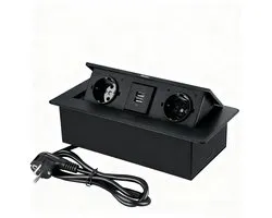 Stekkerdoos - stekkerdoos met usb - Inbouwbare USB Stopcontact - Verborgen pop-up stopcontactdoos voor op tafel, bureau-stopcontact met 2 stopcontacten en 2 USB-oplaadpoorten - 1.5 meter kabe - voor aanrecht in vergaderruimte - stekkerdoos zwart
