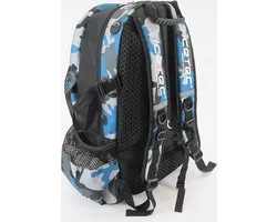 Icetec | Wedstrijd schaats rugzak 45ltr incl. helmvak 2.0-2025 - Camouflage Blauw - special voor "de Echte schaatser" Schaats+Skeelers+Mountainbike+Wielrennen comfortabele rugpads - gebruiksvriendelijk 9 vakken