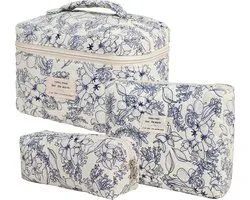 Skycases Travel Essentials - Set de trousse de Maquillage 3 pièces - Katoen respectueux de Eco - Rangement pour sièges-auto floraux rembourrés - Spacieuse, durable et idéale pour les Voyages