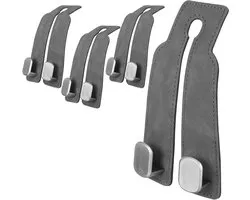 4 Pcs Car Headrest Hooks, 360° Rotating Car Seat Organizer with Double Hook, Grey Leather and ABS Back Seat Storage Hangers for Handbags, Shopping Bags, Car Accessories
