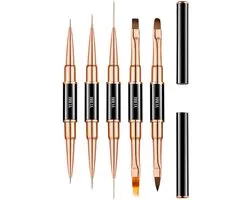 YUBBI Set de Pinceaux professionnels 5 pièces double face pour nail Art – Pinceaux Vernis à ongles Acryl – Pinceau fineliner – Pinceaux vernis gel – Pinceau à ongles – Zwart