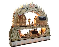 XXL Schwibbogen en Bois avec Plateforme et Éclairage LED - Arc de Noël Peint sur les Deux Côtés pour Fenêtres et Intérieur