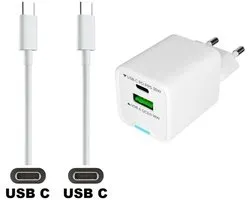 Chargeur ultra rapide OneOne 35W avec 2 ports. Chargeur avec câble USB C vers C robuste de 1,5 m. Adaptateur de chargeur PD compatible avec Redmi Note 14 Pro, Note 14 Pro +, Turbo 4, Pad 6S Pro, Pad Pro 5G, Pad Pro, K70 Ultra, K80, K80 Pro, Xiaomi