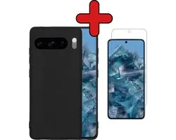 Hoesje - Met Screenprotector - Geschikt voor Google Pixel 8 Pro - Sterk & Shockproof - Telefoon Hoes - Back Cover - Siliconen Case - Telefoonhoes - Zwart