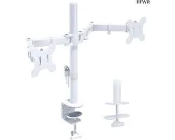 BONTEC Bras double moniteur blanc pour écrans LCD LED de 13-27 pouces, hauteur réglable, inclinaison, pivotement, rotation, bras moniteur 2 écrans, support moniteur blanc jusqu'à 10kg par bras, VESA 75/100