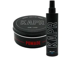 KAPR Pomade 135 ml + Hair Tonic 250 ml – Ensemble de Coiffage Capillaire Hommes – Pomade à Tenue Forte – Éclat Élevé – Hair Tonic Barbier