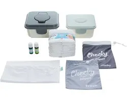 Kit tout-en-un Cheeky Wipes Premium - Lingettes - 25 pièces - Réutilisables - Bamboe - Wit