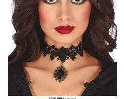 Fiestas Guirca - Choker met zwarte steen - Halloween - Halloween accessoires - Halloween verkleden