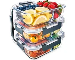 RUX® Récipients micro-ondes avec couvercle - Récipients micro-ondes - Assiette micro-ondes avec couvercle - Transparent/Gris - 21cm x 16cm x 7cm
