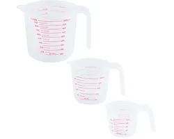 Set de 3 tasses à mesurer - Verres doseurs - Pichets doseurs - 250 ml - 500 ml - 1000 ml - Plastique - Empilables - Transparent
