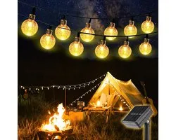 YAGXIG LED Solar Lichtslinger - 5 meter lang - Kerstverlichting - Kerstdecoratie - Kerstlichtslinger - Met 20 ballen - IP44 - Binnen- en buitendecoratie - Tuinballen - Feest, bruiloft, balkon (Warm wit)