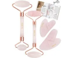 YUBBI Rozenkwarts Gua Sha Set - Gezichtsroller - Schraper - Gezichtsverzorging - 4 Stuks - Inclusief Instructies
