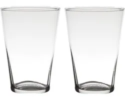 Bloemenvaas - 2x - transparant - home-basics - conische vaas - glas - 20 x 14 cm