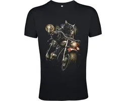 tee shirt 1-141 chat noir à moto - L