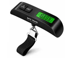 BOTC Digitale kofferweegschaal - Bagageweegschaal tot 50KG met Weeghaak & Thermometer - AEB00105 - Zwart