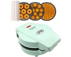 JAP Appliances Dough Joy 3in1 wafelijzer, Donutmaker, cake pop maker - Inclusief Cakepop 50 stokjes - Groen - PFAS-vrij