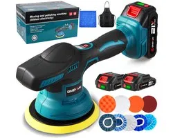 ONEVAN Draadloze Polijstmachine - Ø 150 mm - Poetsmachine Auto - 8 variabele snelheden - 2800-6000 tpm - Incl. 2 Accu’s - Polijstset - Voor Auto, Hout, Metaal & Tegels