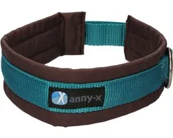 AnnyX Brede Halsband - FUN - Turquoise/Bruin - Gevoerd - maat S (4) - 3.5cm breed - Halsomvang vanaf 37 cm tot en met 43 cm -