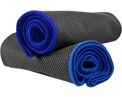 NirvanaShape - microvezel handdoek - verkoelende handdoek - koelhanddoek met directe verkoeling - ultralichte cooling towel - 100 x 30 cm - Grijs / Blauwe Rand