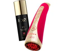 FOREO Beauty Answer FAQ 102 Bundle - EMS, RF et LED - Thérapie par la lumière - Appareil anti-âge + FAQ P1 Base de maquillage conductrice au miel de Manuka 30 ml - Thérapie par la lumière rouge - Raffermissement de la peau par radiofréquence