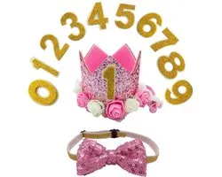 Ensemble d'anniversaire chat 11 pièces avec chapeau avec chiffres et nœud rose - chat - chat - animal de compagnie - anniversaire - chats - chats - chapeau - nœud - rose