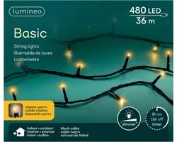 Lumineo Kerstverlichting - 480 leds -classic warm wit -3600 cm - black cable - timer en dimmer