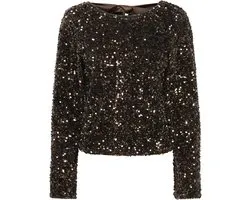 Only T-shirt Onlconfidence L/s Sequin Bow Top Jr 15360166 Chocolate Torte/dtm Sequin + Dtm Bo Dames Maat - XS