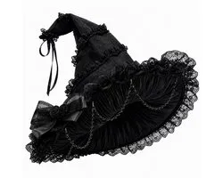 Namajunas - Puntige heksenhoed - Halloween kostuum dames - Gothic rucheskantbrede rand tovenaarsmuts - Carnavalskostuums voor Halloween, maskerades en cosplay - Volwassen mesh grote strik bloemen feestdag hoofddeksel - halloween decoratie - Cadeau
