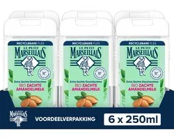 Le Petit Marseillais crème de douche extra douce lait d'amande, testée dermatologiquement et pH neutre pour la peau, 6x250ml