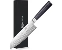Couteau Santoku PAUDIN KW3 - Couteau de coupe professionnel - 17,5 cm - Couteau de chef - Couteau japonais - Motif Damas
