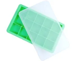KOOLECO - Vers Voedsel Diepvriesbakje met Deksel, 100% Platinum Siliconen, ideaal voor Babyvoeding, Moedermelk, Sauzen en Kruiden (15 vakjes van circa 30ml), groen