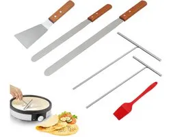 Fokelyi Pannenkoeken Spatel -Crêpepan Set 6 Delige Set -Spatel set - Roestvrijstalen Pannenkoekenset - Franse Crêpe Uitrustingen - Kwast -T-vormige crêpe spreader - Keukenhulpmiddelen - Bakaccessoires - Voor Crepes/Pannenkoeken