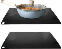 Tapis de protection pour plaque de cuisson à induction 35x25 cm carré - matériau en fibre de verre silicone - sous-couche ignifuge - 2 pièces