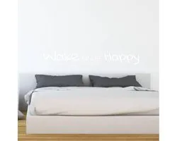 Muursticker Wake up & be Happy - Wit - 160 x 21 cm slaapkamer