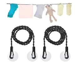 2 stuks Uitschuifbare waslijn - 1.5m en 3m - Elastische Kledinglijn - Waslijn Camping - Drooglijnen - Roldrooglijn - Met haken en zuignap - Geschikt voor kamperen in de buitenlucht en voor gebruik in de wasdroger