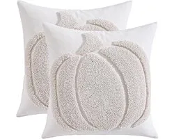 Tosleo Pack of 2 Halloween Cushion Covers 45 x 45 cm Tufted Beige Pumpkin Decorative Cushion Trick or Treat Decorative - ShopVlot