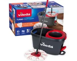 Vileda Turbo Deep Clean Dweilsysteem - Complete Mopset met Emmer en Pedaalpers - Telescopische steel 65–131 cm – Krachtige microvezelmop