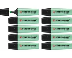 Surligneurs pastel STABILO BOSS ORIGINAL touche de menthe - boîte de 10 pièces