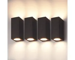 HOFTRONIC - Set de 4 Appliques Selma intérieur et extérieur - Up Down (2 points lumineux) - Culot GU10 - Zwart - Lampe d'extérieur étanche IP65 - Convient pour Salle de Bain, Salon, Jardin et Chambre - Garantie 3 ans