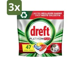 3 x Dreft Platinum Plus - All In One - Vaatwascapsules - Anti-Matt Technologie - Citroen - 47 Afwasbeurten - Vaatwasmiddel - Vaatwascapsule - Vaatwasmiddel Capsule - Vaatwasmiddel 71 Wasbeurten - Vaatwasmiddel Voor Glaswerk
