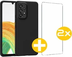 Hoesje en Screenprotector Combi Geschikt Voor Samsung Galaxy A52 - Zwarte Siliconen Hoesje + 2x Screenprotector