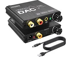 Sounix Digitaal naar Analoog Audioconverter 192KHz - Digital SPDIF/Optical/Toslink/Coaxial to Analog Stereo L/R RCA and 3.5mm Jack Converter-USB00117
